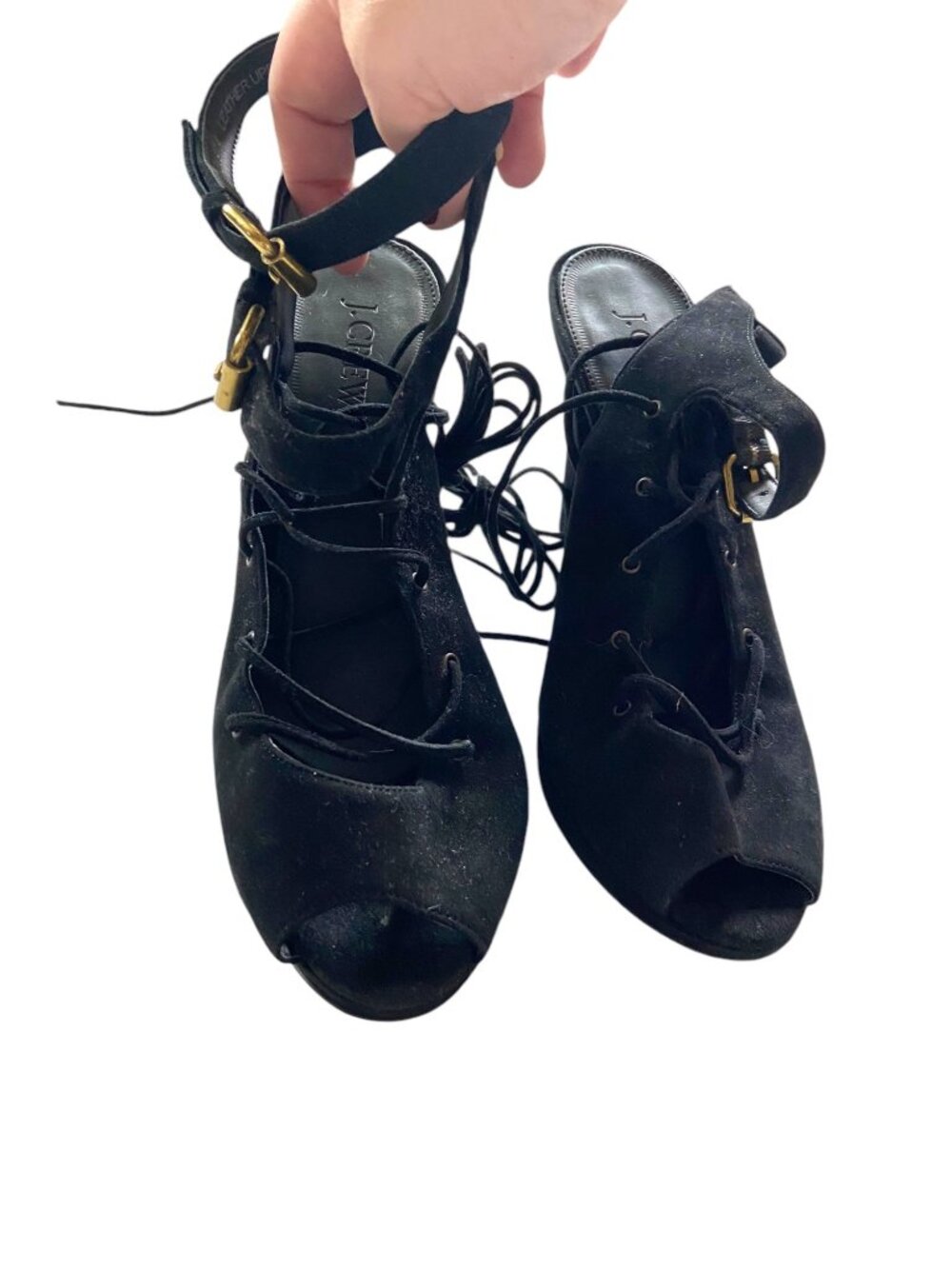 J.Crew Made In Italy Lace Up Heels Black Size 8 Whimsigoth Witchy Renaissance - Picture 6 of 13